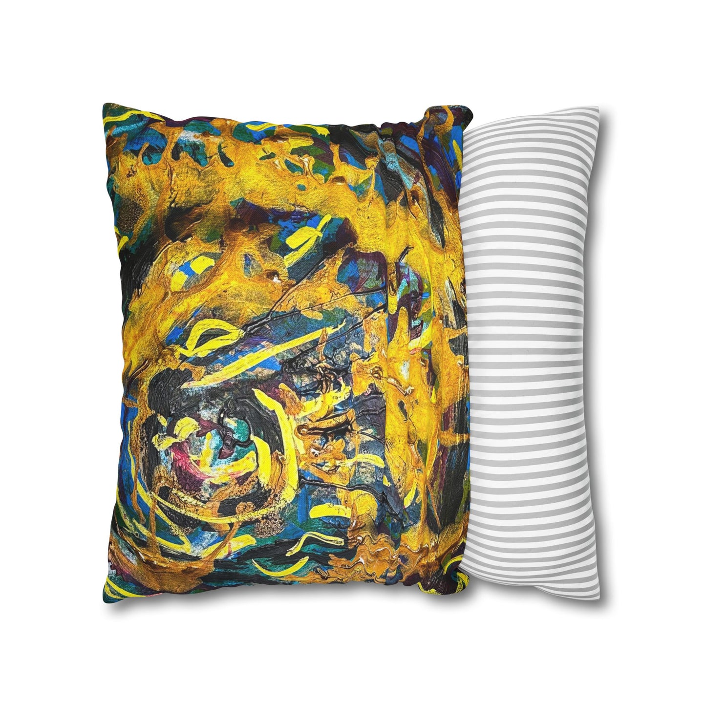 Abstract Swirl Decorative Pillowcase — Vibrant Yellow Blue Art Throw Pillow Cover