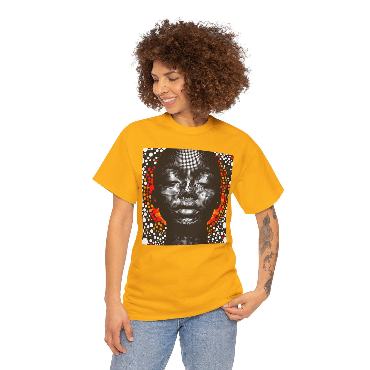 Afrocentric Dot Art Portrait Tee — Bold Black Woman Graphic T‑Shirt