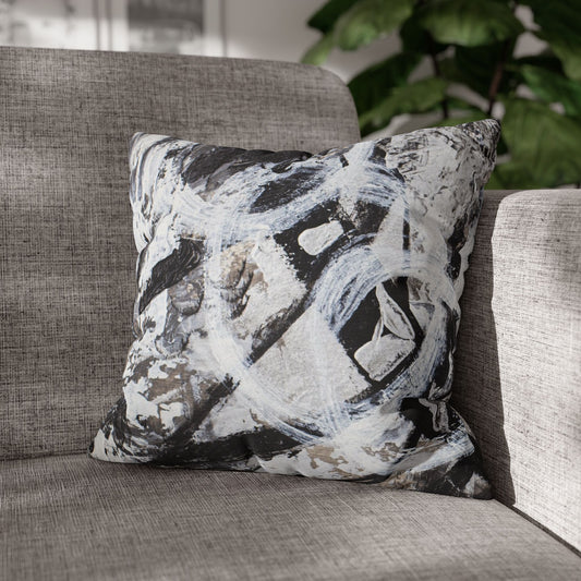 Abstract Black & White Square Pillowcase — Modern Swirl Decorative Pillow Cover