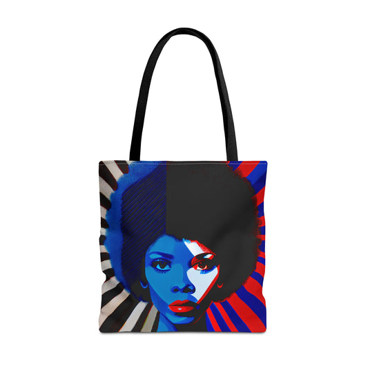 Afro Pop Art Tote Bag — Retro Blue & Red Portrait Canvas Tote