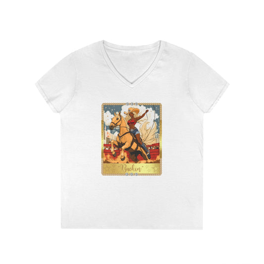 Vintage Cowgirl V-Neck T-Shirt, Cute Graphic Tee, Western Style Shirt, Country Outfit, Gift for Horse Lovers, Summer Fashion