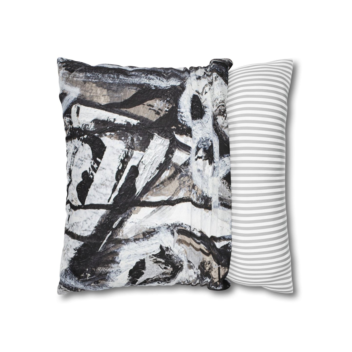 Abstract Black & White Square Pillowcase — Modern Swirl Decorative Pillow Cover