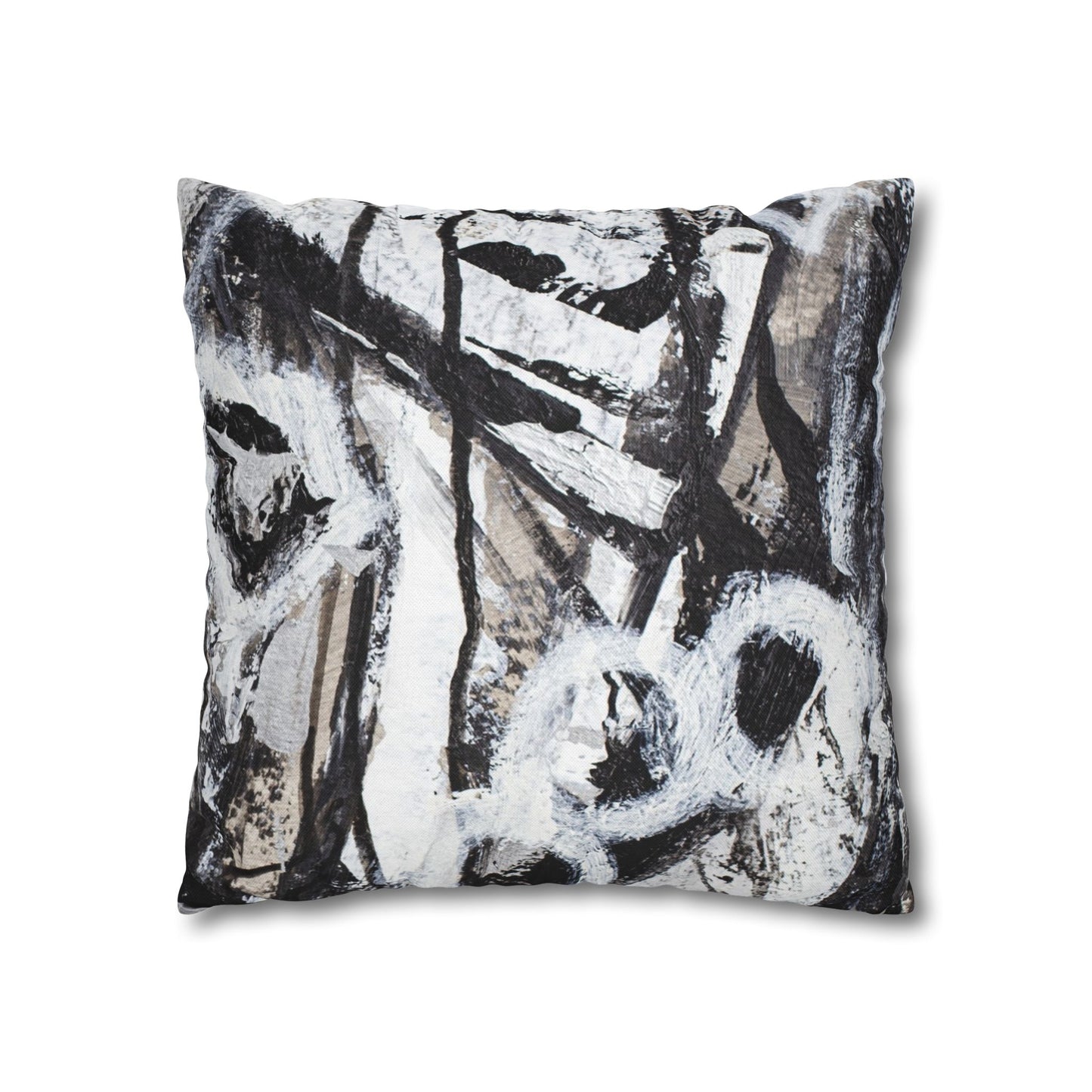 Abstract Black & White Square Pillowcase — Modern Swirl Decorative Pillow Cover