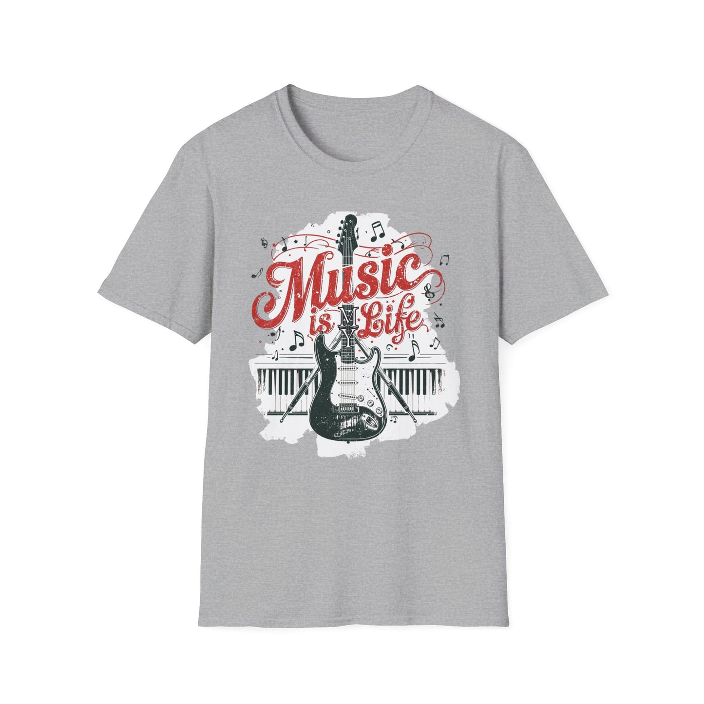 Music Is My Life Guitar T‑Shirt — Vintage Electric Guitar & Piano Music Tee