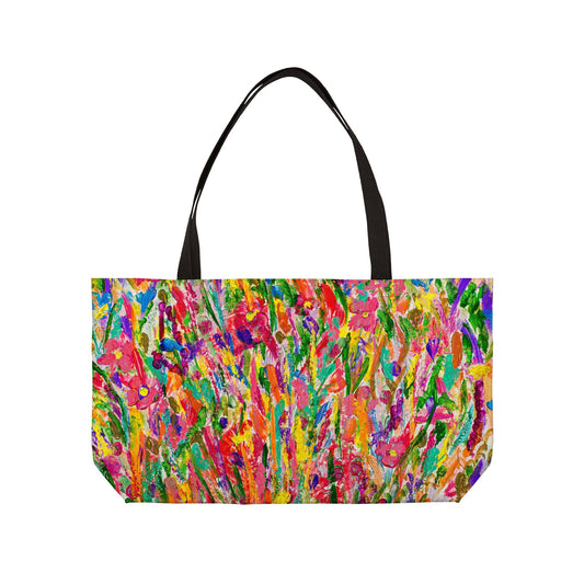 Colorful Abstract Floral Weekender Tote Bag — Vibrant Painterly Weekend Beach Bag