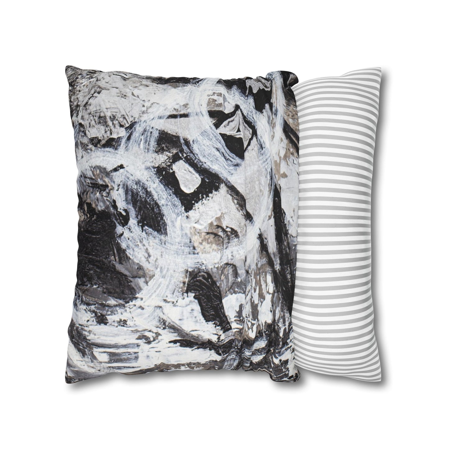 Abstract Black & White Square Pillowcase — Modern Swirl Decorative Pillow Cover