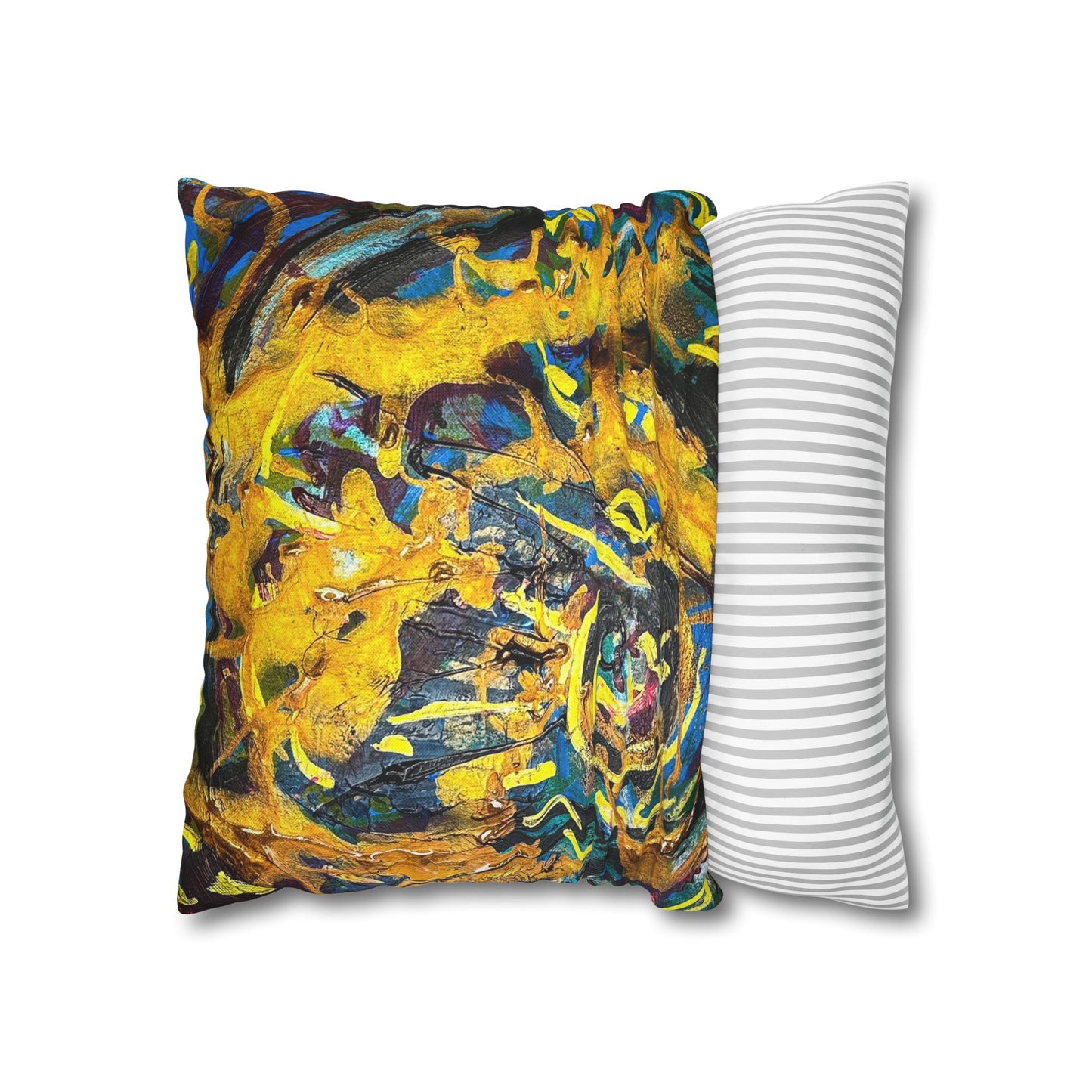 Abstract Swirl Decorative Pillowcase — Vibrant Yellow Blue Art Throw Pillow Cover