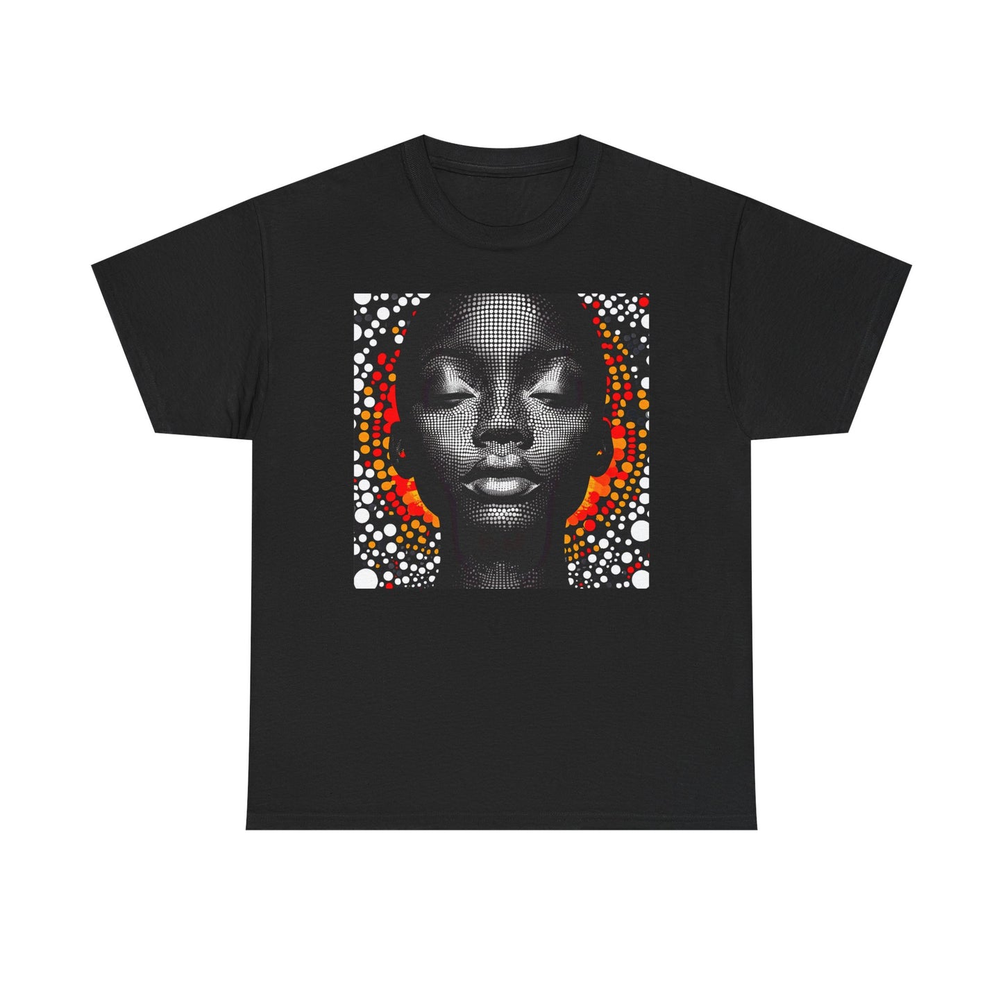 Afrocentric Dot Art Portrait Tee — Bold Black Woman Graphic T‑Shirt