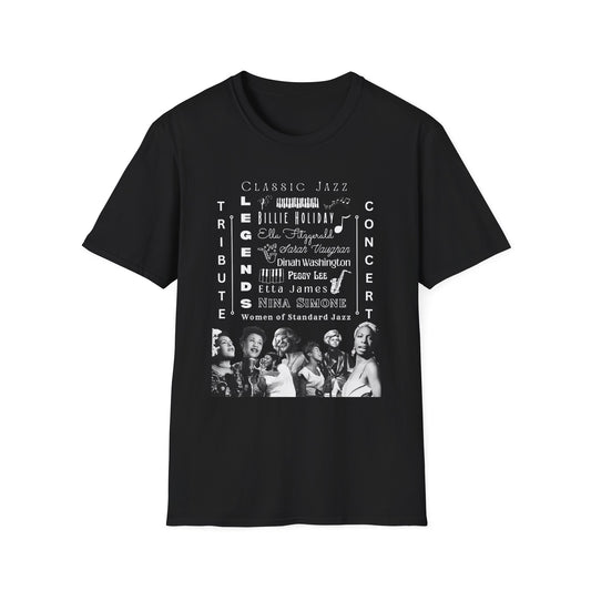 Classic Jazz Legends Tribute T-Shirt — Vintage Female Jazz Vocalists Concert Tee