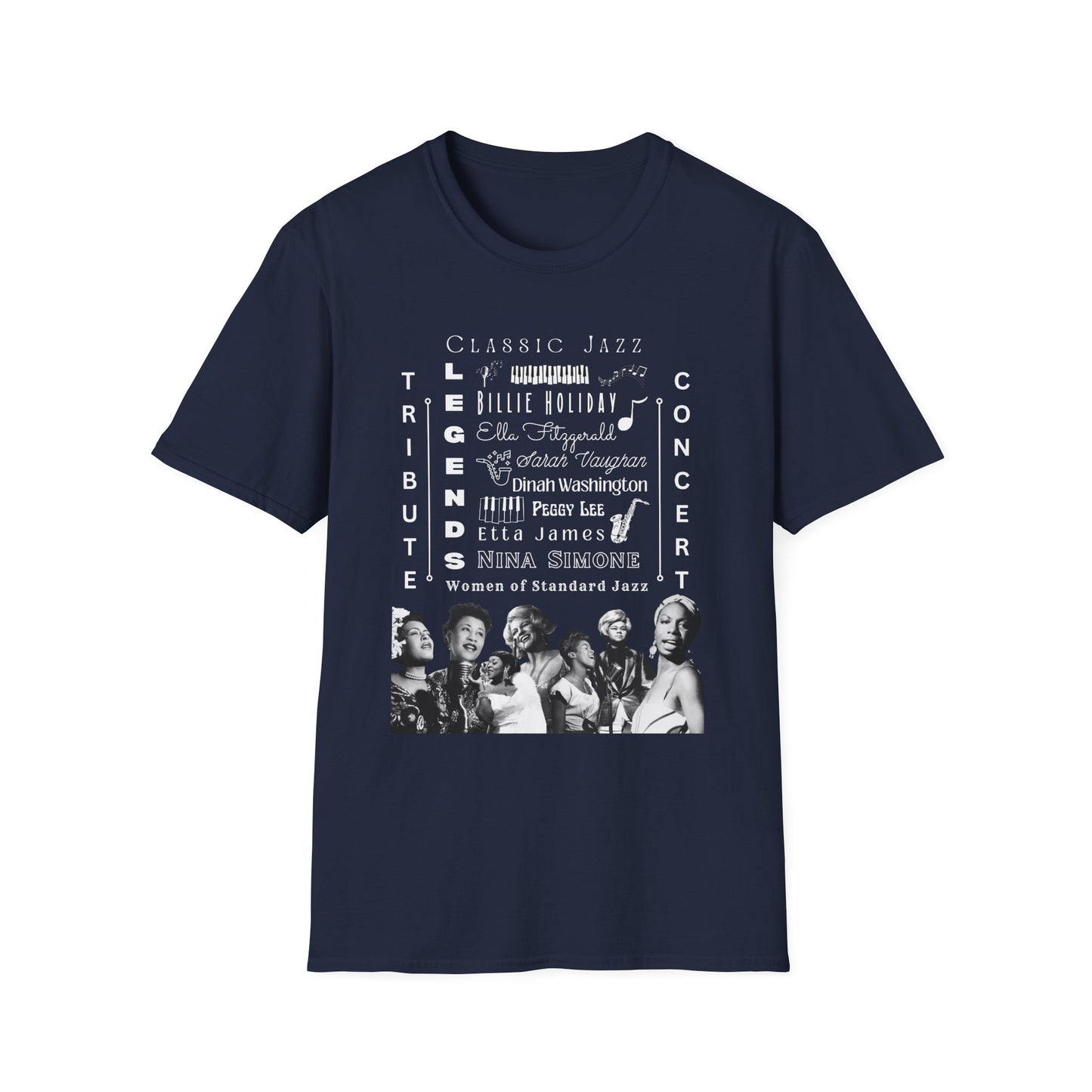 Classic Jazz Legends Tribute T-Shirt — Vintage Female Jazz Vocalists Concert Tee