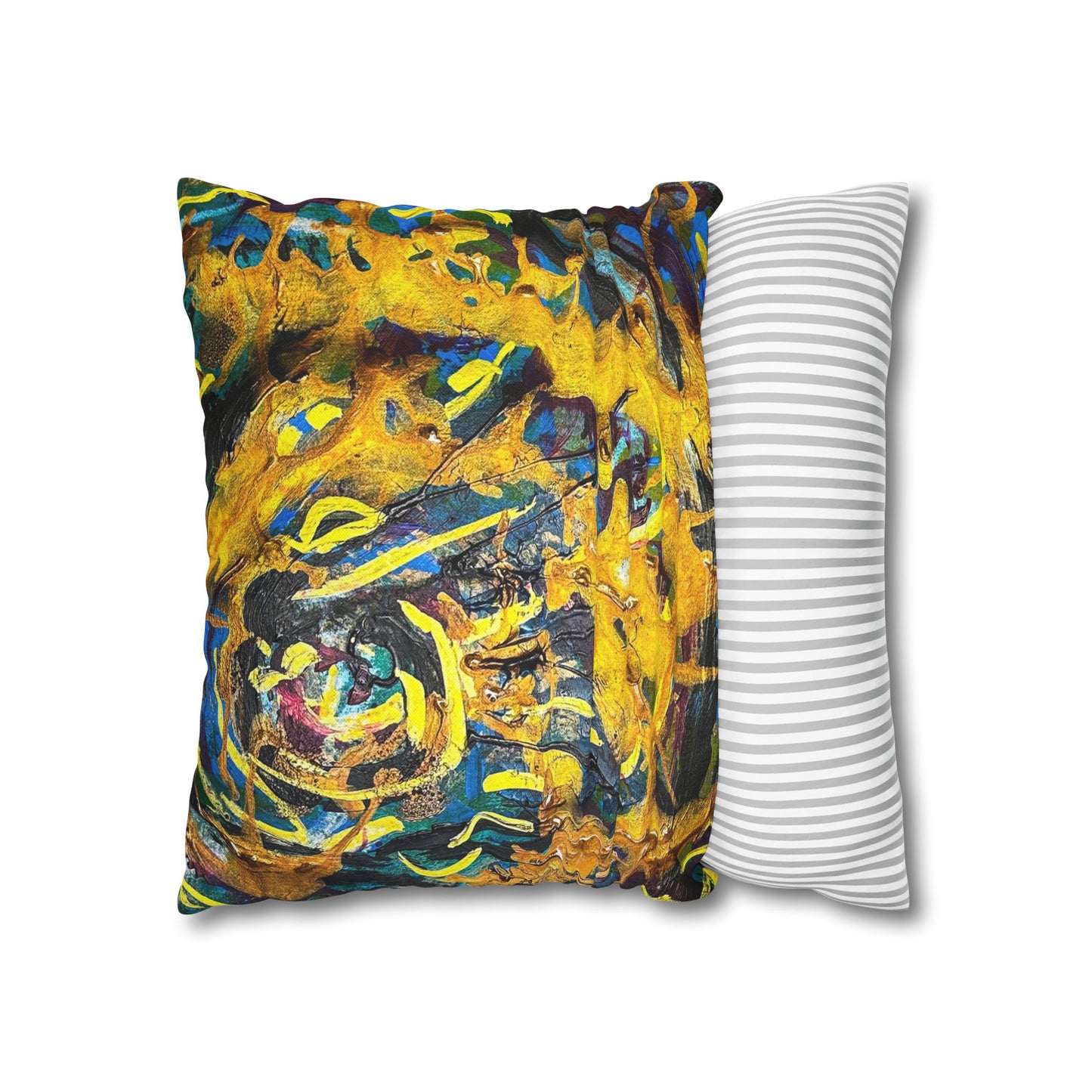 Abstract Swirl Decorative Pillowcase — Vibrant Yellow Blue Art Throw Pillow Cover