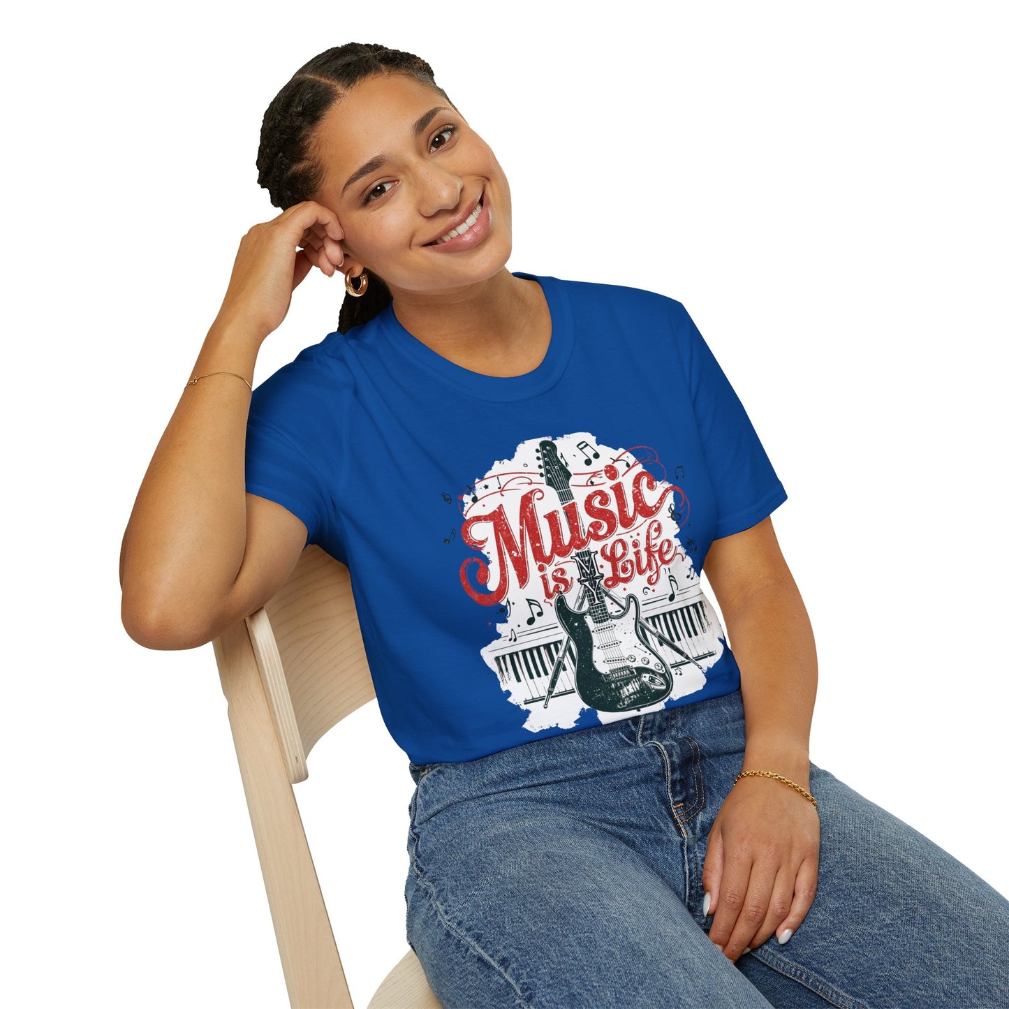 Music Is My Life Guitar T‑Shirt — Vintage Electric Guitar & Piano Music Tee