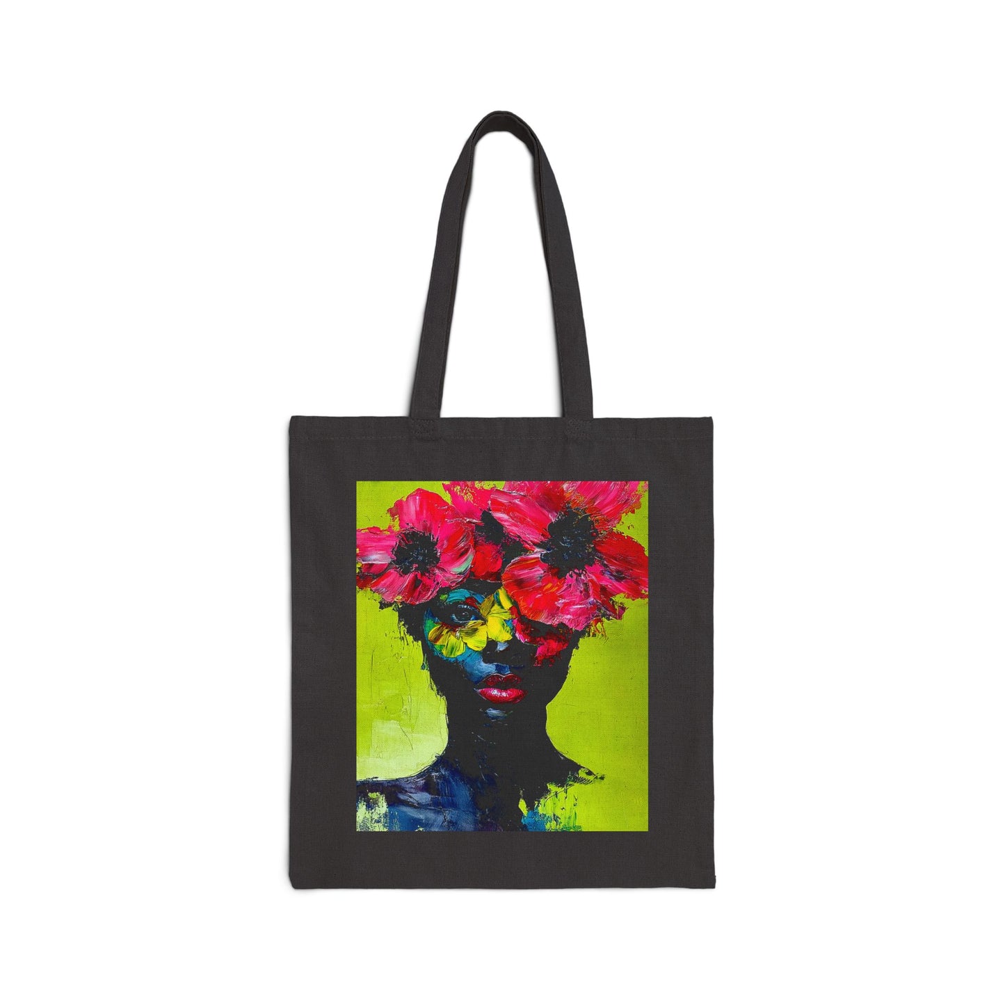 Floral Crown Canvas Tote — Colorful Art Portrait Eco Grocery Bag