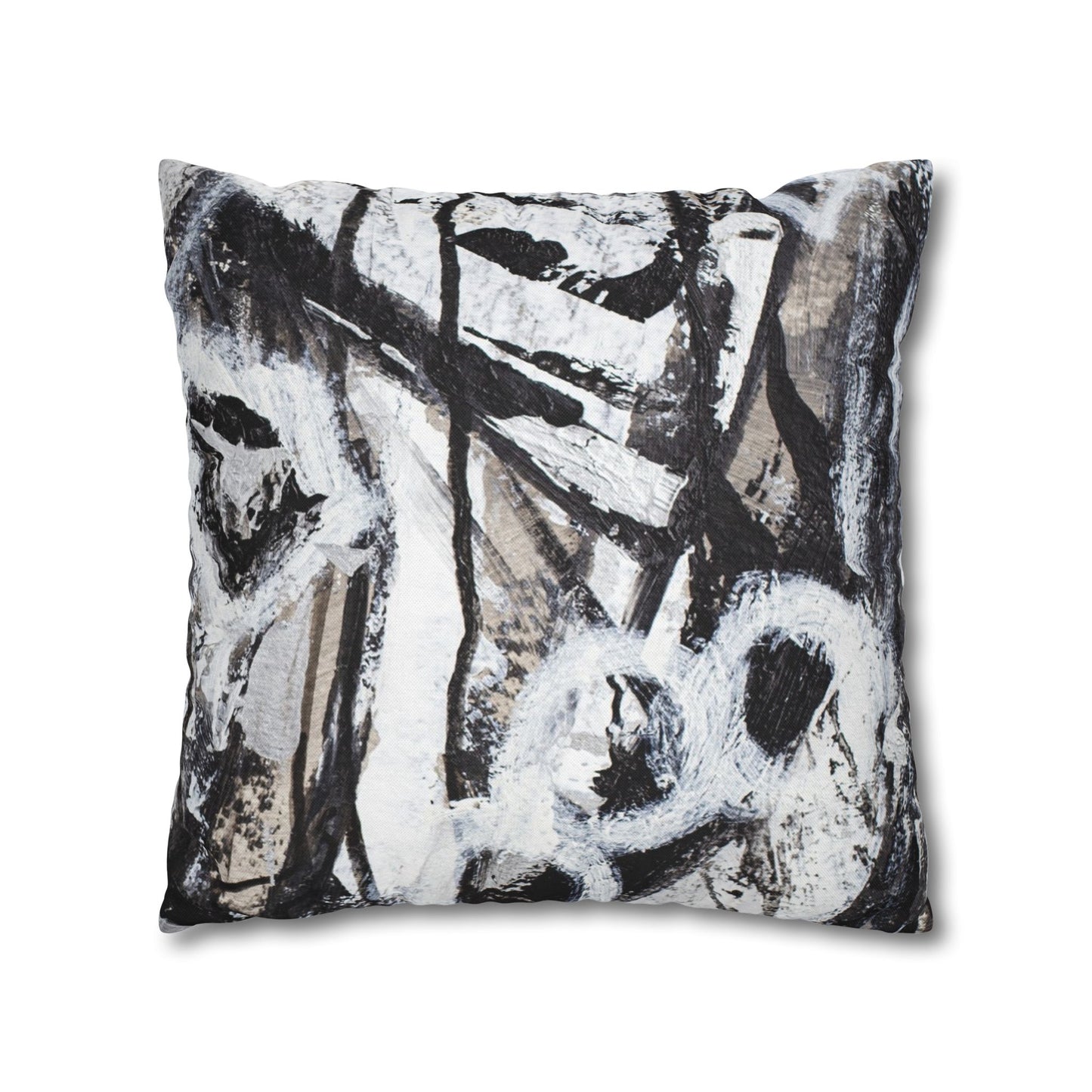 Abstract Black & White Square Pillowcase — Modern Swirl Decorative Pillow Cover