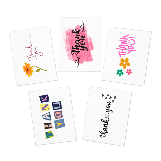 Colorful Thank You Greeting Cards - 5-Pack, Thank You Cards, Appreciation Cards, Birthday Note Cards, Gift Cards, Stationery Set