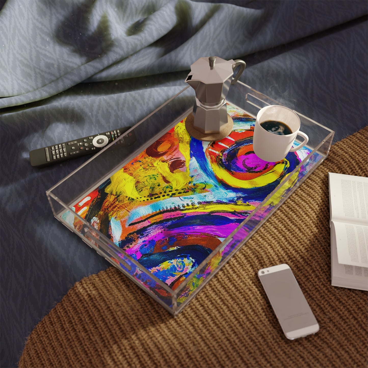 Abstract Color Splash Acrylic Serving Tray — Vibrant Modern Art Home Decor