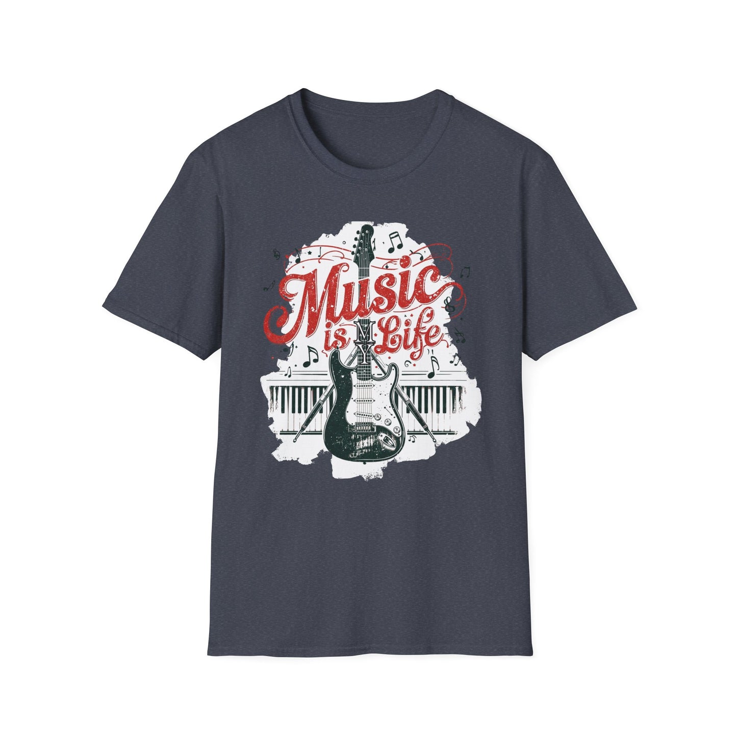 Music Is My Life Guitar T‑Shirt — Vintage Electric Guitar & Piano Music Tee