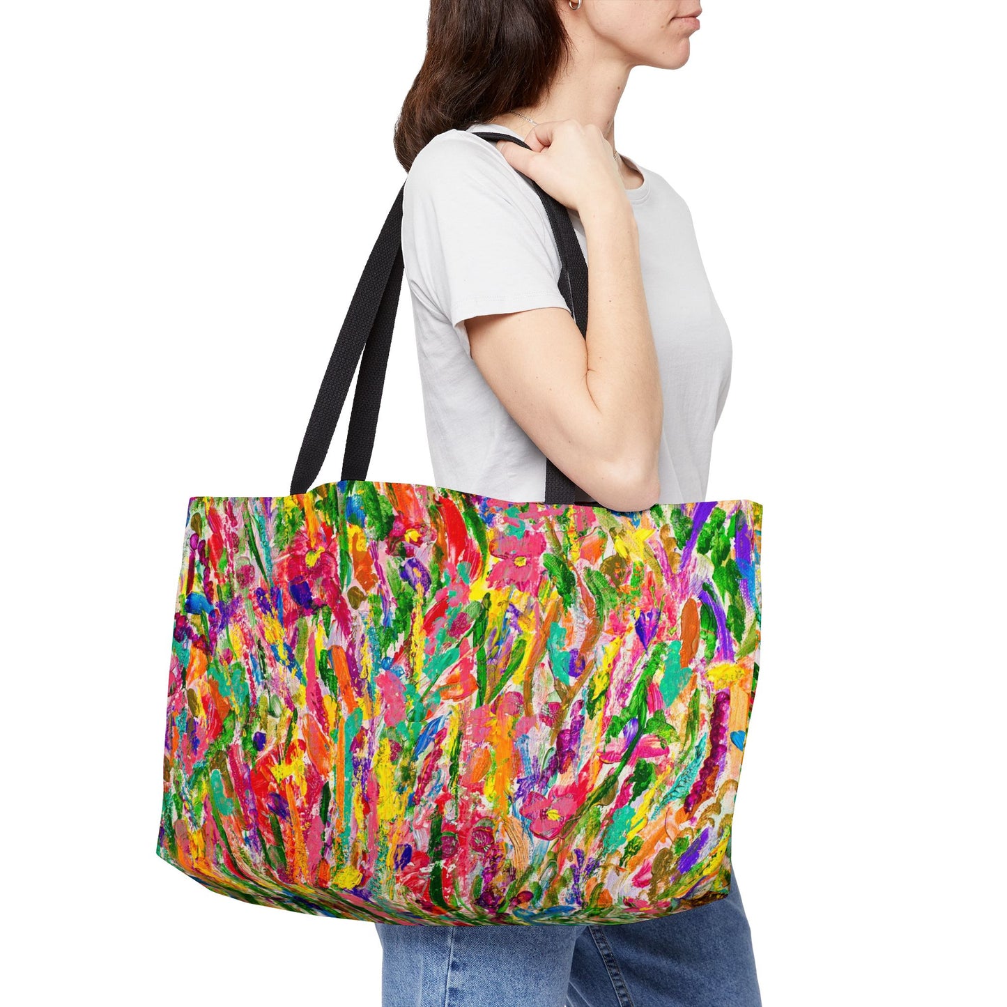 Colorful Abstract Floral Weekender Tote Bag — Vibrant Painterly Weekend Beach Bag