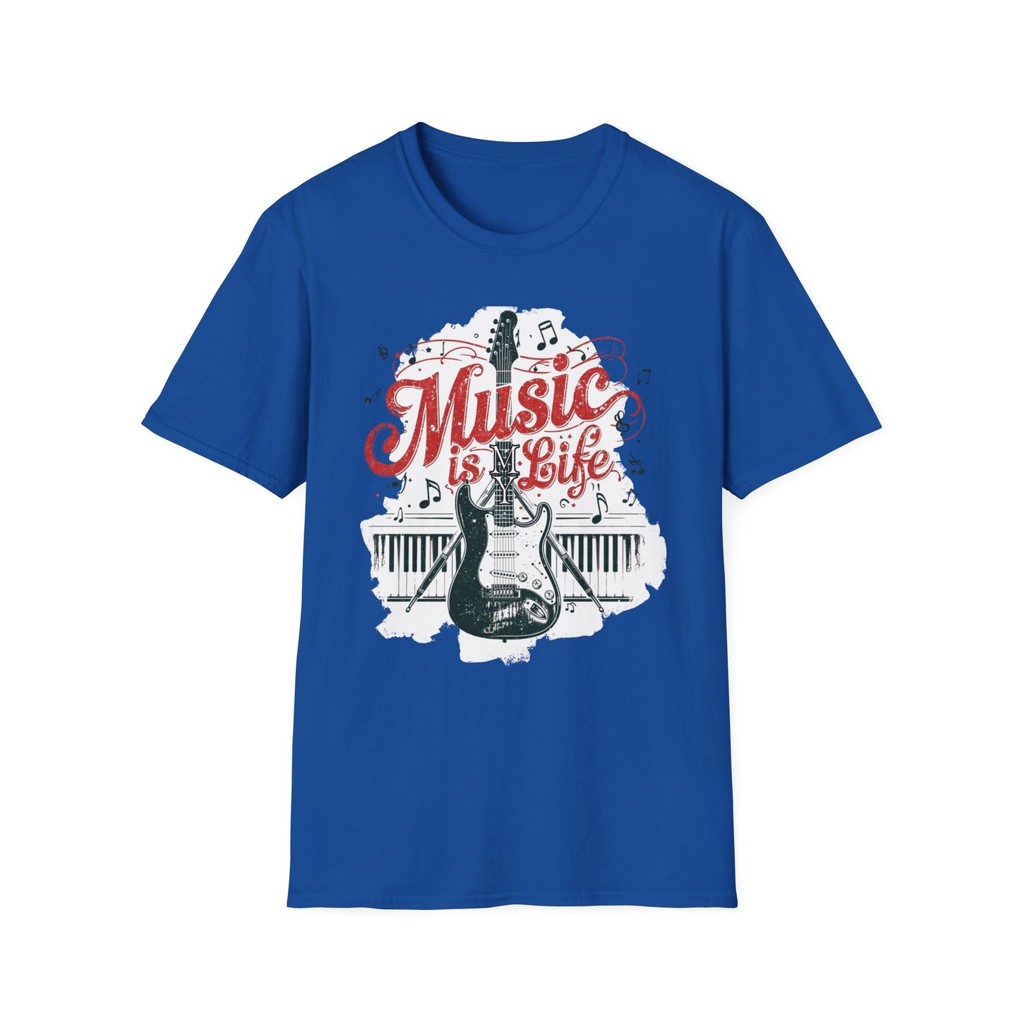 Music Is My Life Guitar T‑Shirt — Vintage Electric Guitar & Piano Music Tee