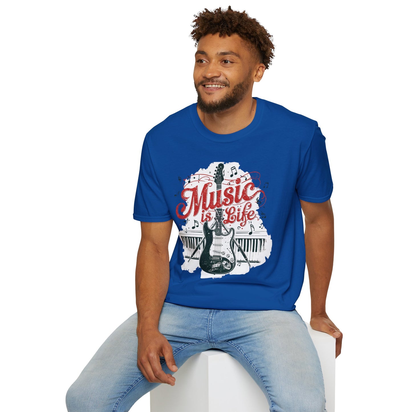 Music Is My Life Guitar T‑Shirt — Vintage Electric Guitar & Piano Music Tee