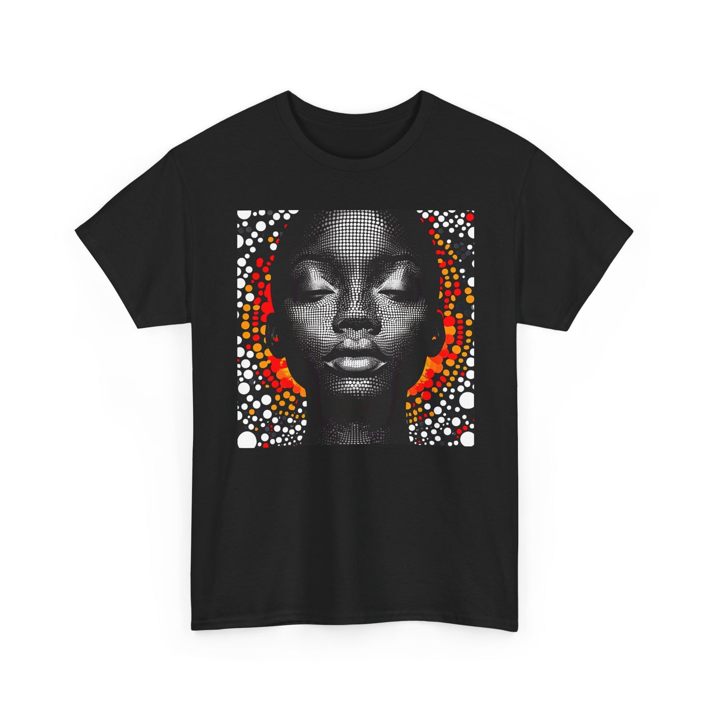 Afrocentric Dot Art Portrait Tee — Bold Black Woman Graphic T‑Shirt