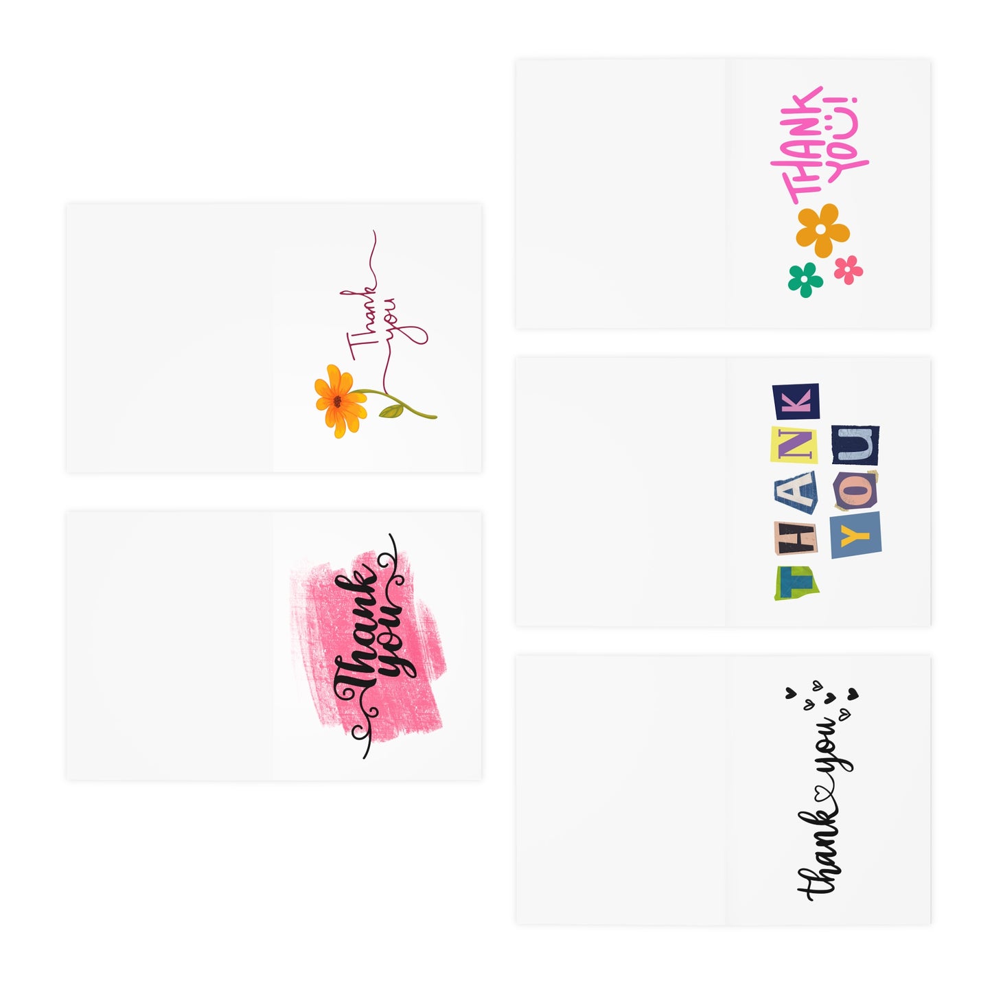 Colorful Thank You Greeting Cards - 5-Pack, Thank You Cards, Appreciation Cards, Birthday Note Cards, Gift Cards, Stationery Set