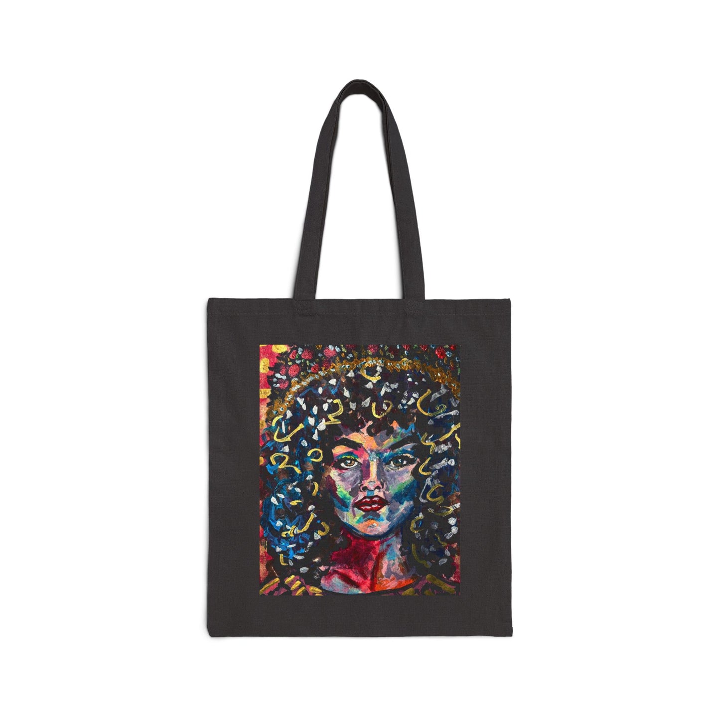 Afrocentric Abstract Art Tote — Colorful Portrait Cotton Canvas Bag