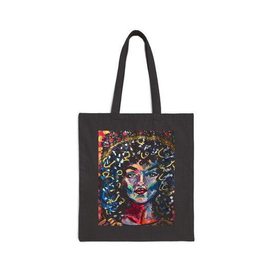Afrocentric Abstract Art Tote — Colorful Portrait Cotton Canvas Bag