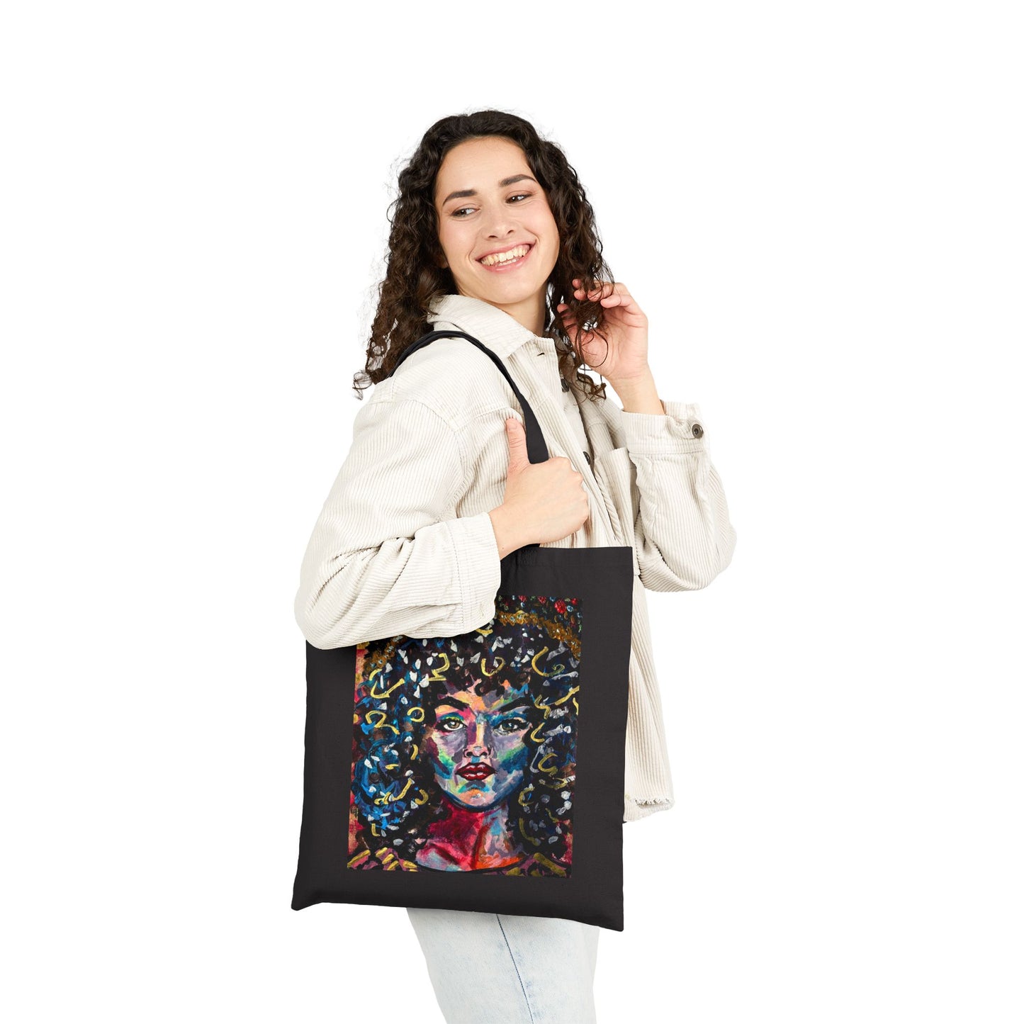 Afrocentric Abstract Art Tote — Colorful Portrait Cotton Canvas Bag