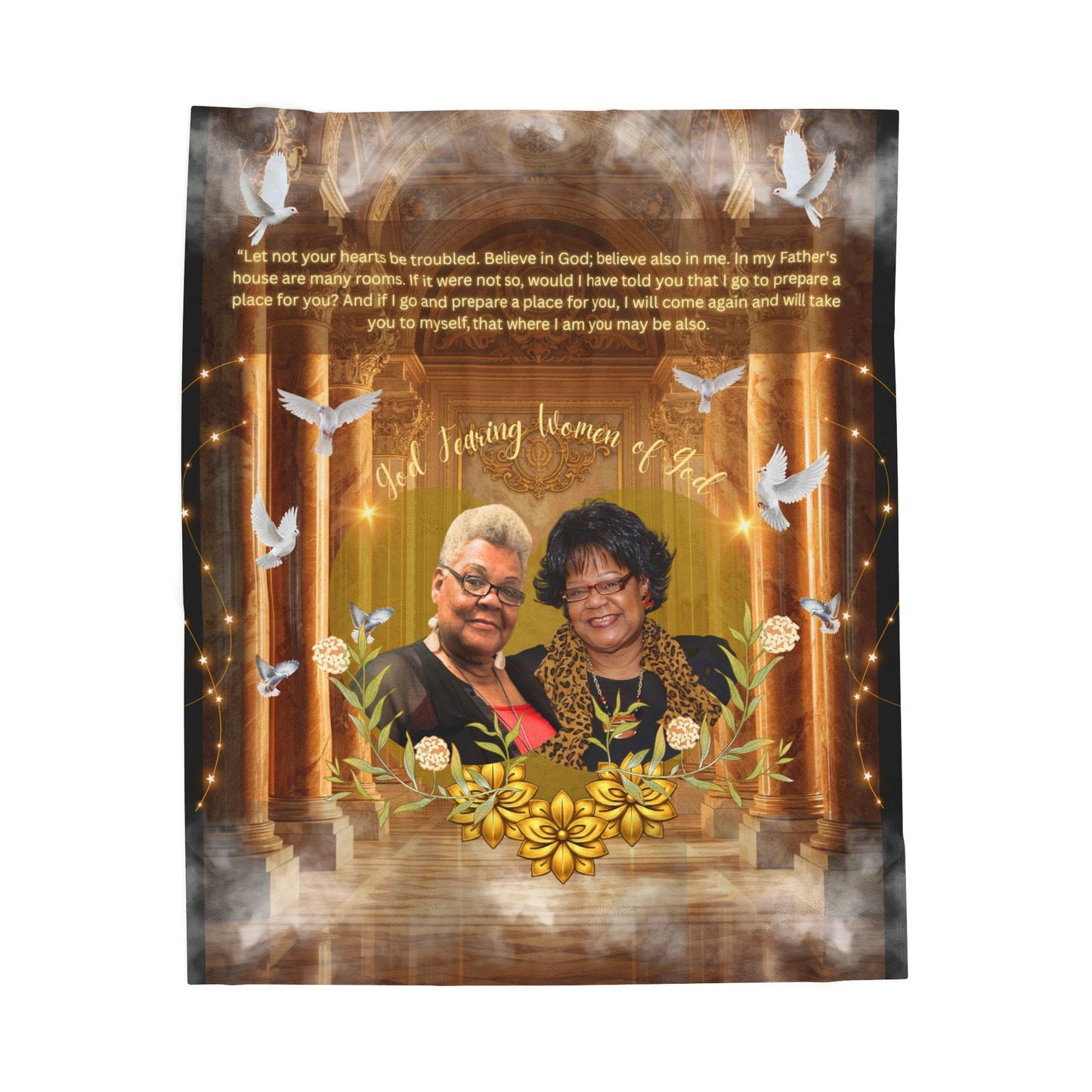 Memorial Photo Velveteen Blanket — Personalized Tribute Throw with Doves & Scripture