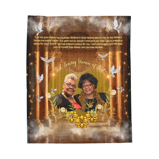 Memorial Photo Velveteen Blanket — Personalized Tribute Throw with Doves & Scripture