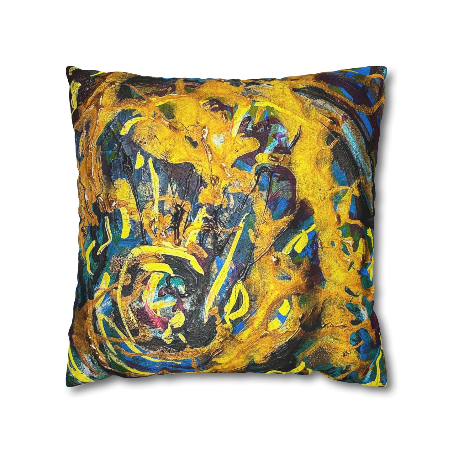 Abstract Swirl Decorative Pillowcase — Vibrant Yellow Blue Art Throw Pillow Cover