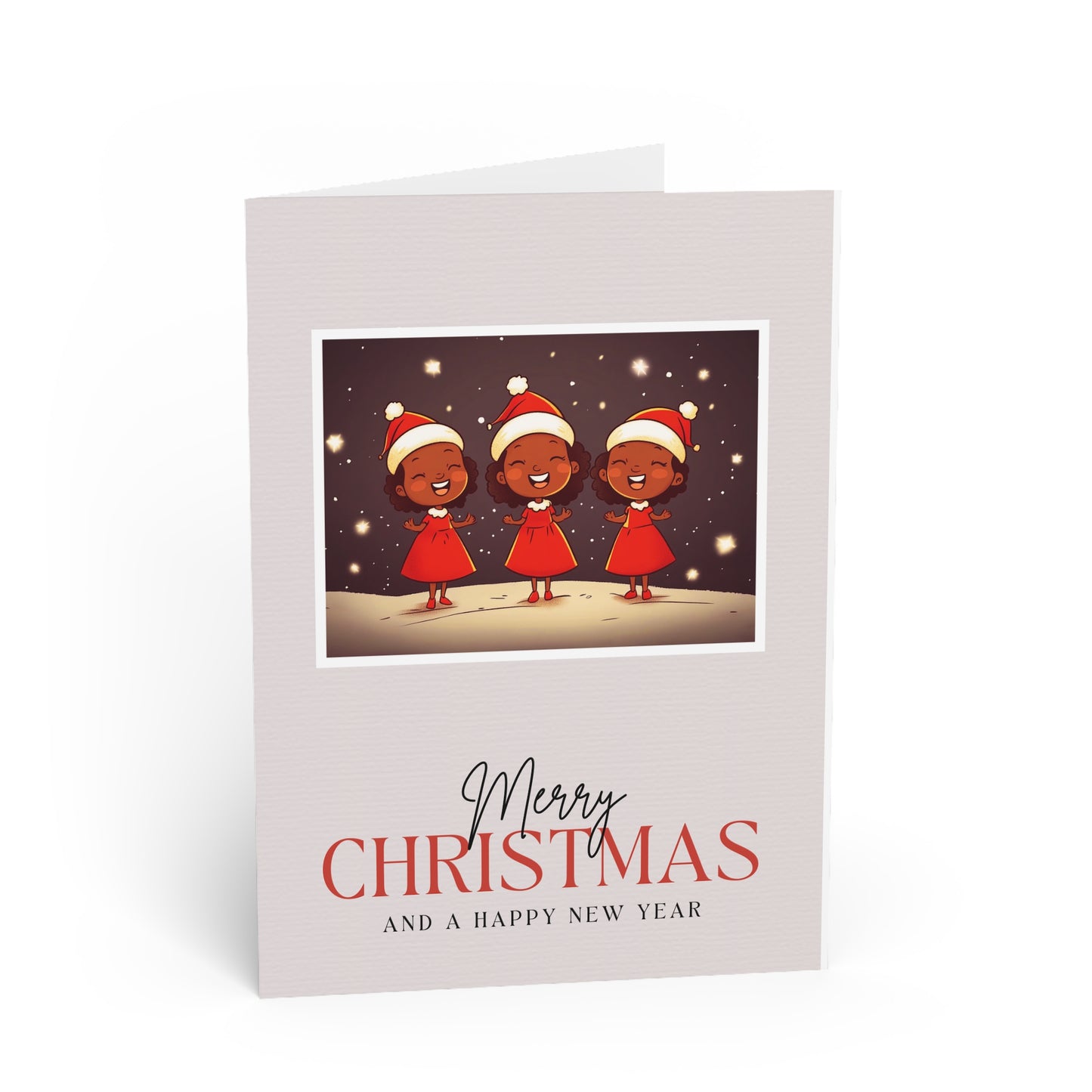 Merry Christmas Carolers Greeting Card — Festive Black Girl Choir Holiday Card