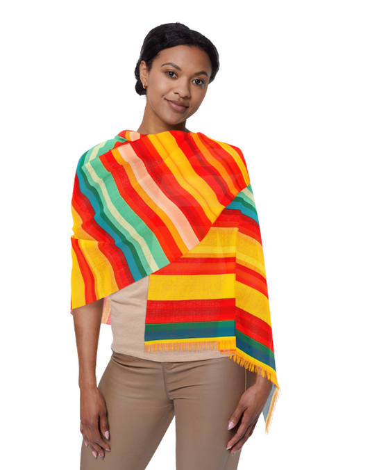 Orange and Red and Green Stripes Light Scarf